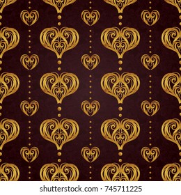 Vector vintage decor; ornate floral seamless pattern for design. Victorian style gold element. Rococo decoration. Arabic golden motifs. Ornamental illustration for background, packing, wallpaper.