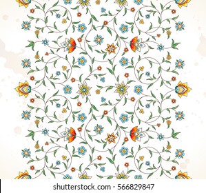 Vector vintage decor; ornate seamless border for design template.Eastern style element. Luxury floral decoration.Ornamental illustration for invitation, greeting card, wallpaper, background, web page.