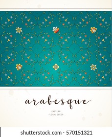 Vector vintage decor; ornate seamless border for design template. Eastern style element. Luxury floral decoration. Place for text. Illustration for invitation, greeting card, wallpaper, background.