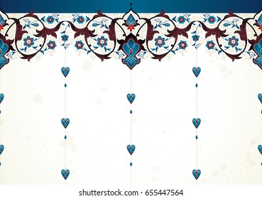 Vector vintage decor, ornate seamless border, vignettes for design template. Eastern style element. Ethnic decoration. Arabic motifs. Ornamental paisley illustration for invitation, card, background.