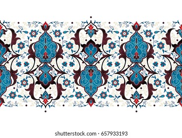 Vector vintage decor, ornate seamless border, vignettes for design template. Eastern style element. Ethnic decoration. Arabic motifs. Ornamental paisley illustration for invitation, card, background.