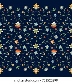 Vector vintage decor; ornate seamless border on dark backdrop for design template. Eastern style element. Premium floral decoration. Illustration for invitation, card, wallpaper, web, background.