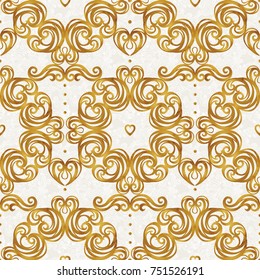 Vector vintage decor; ornate seamless pattern for design template. Victorian style gold element. Rococo decoration. Arabic golden motifs. Ornamental illustration for background, packing, wallpaper.