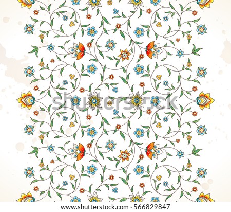 Vector vintage decor; ornate seamless border for design template.Eastern style element. Luxury floral decoration.Ornamental illustration for invitation, greeting card, wallpaper, background, web page.