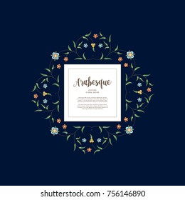 Vector vintage decor; ornate square frame for design template. Eastern style element on dark backdrop. Luxury floral decoration.Place for text.Ornamental illustration for invitation, card, background.