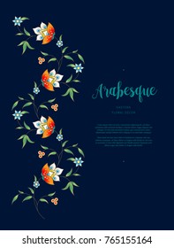 Vector vintage decor; ornate vignette for design template. Eastern style element. Premium floral decoration. Place for text. Ornamental illustration of floral garland for invitation, cards, background