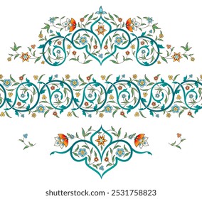 Decoración vintage del Vector; borde inconsútil adornado, marco para la Plantilla del diseño. Elemento de estilo oriental. Patrón floral de lujo, viñeta. Ilustración ornamental para la invitación, tarjeta de felicitación, embalaje