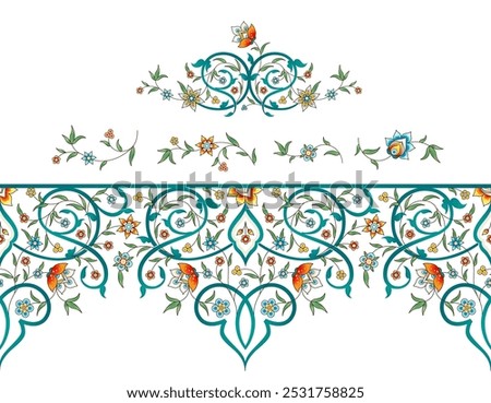 Vector vintage decoration; ornate seamless border, frame for design template. Oriental style element. Luxury floral pattern, vignette. Ornamental illustration for invite, greeting card, packing