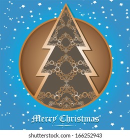vector vintage decorative christmas tree on star sky background / merry christmas card