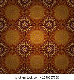 Vector vintage decorative elements. Ornament in orange, brown and red colors. Indian, Arabic, Turkish motifs for printing on fabric or paper. Abstract colorful seamless pattern.