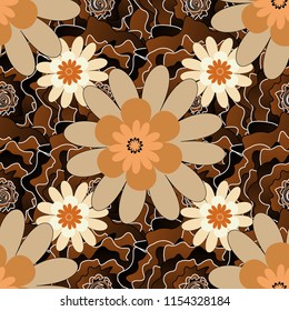 Vector vintage decorative elements. Ornament in white, brown and gray colors. Abstract colorful seamless pattern. Indian, Arabic, Turkish motifs for printing on fabric or paper.