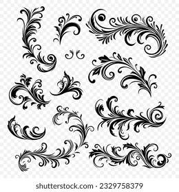 Vector Vintage Decorative Swirls, Scrolls, Floral Calligraphic Design Elements, Frames , Flourishes, Borders, Dividers. Retro Curls and Filigree Ornaments, Isolated