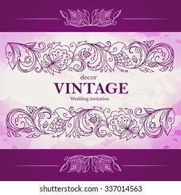 Vector vintage decor.Floral stylized pattern. Artwork border.Template for decorating invitations, greeting cards, cards, restaurant menu. Traditional Russian pattern.