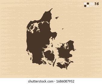 Vector vintage of Denmark map on old paper background.