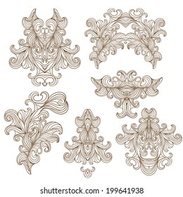 Vector vintage design elements. Paisley ornamental floral design. Vector set with abstract floral elements in ethnic style  