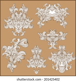 Vector vintage design elements. Paisley ornamental floral design on vintage background. Each element is insulated. Convenient to use. Vector set with abstract floral elements in ethnic style.