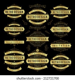 Vector vintage design elements. Premium quality labels, badges, logotypes, insignias, ornaments decorations, stamps, frames, sale signs best choice set. Retro style typographic flourishes elements. 