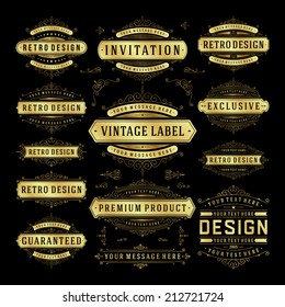 Vector vintage design elements. Premium quality labels, badges, logotypes, insignias, ornaments decorations, stamps, frames, sale signs best choice set. Retro style typographic flourishes elements. 
