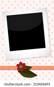 Vector vintage design with frames for photos, flower and lace on pink polka dot background. Can be used as pages of scrap-book photo album for your photos.