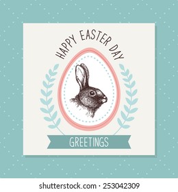 Vector vintage  design with ink hand drawn Easter sketch for greeting card or invitation. Decorative hare portrait.