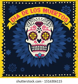 vector of vintage dia de los muertos design with sugar skull