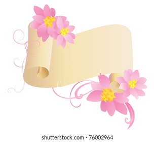 vector vintage diploma scroll banner with pink flowers