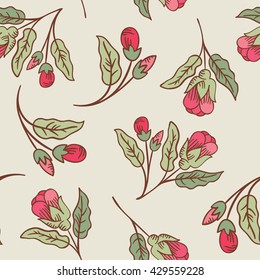 Vector vintage doodle flower branches seamless pattern