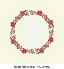 Vector vintage doodle flowers round frame for text