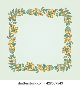 Vector vintage doodle flowers square frame for text