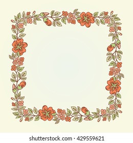 Vector vintage doodle flowers square frame for text