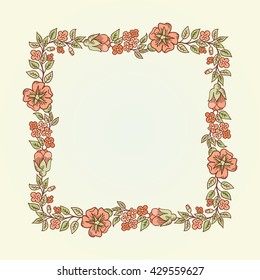 Vector vintage doodle flowers square frame for text