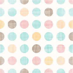 Vector Vintage Dots Circles Seamless Pattern Background With Fabric Texture. Perfect for nursery, birthday, circus or fair themed designs.