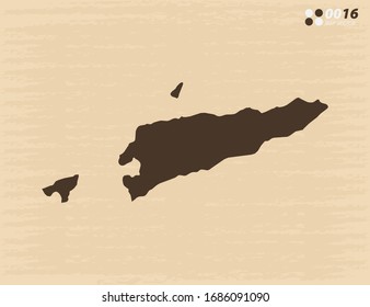 Vector vintage del mapa de Timor Oriental sobre viejos antecedentes de papel.