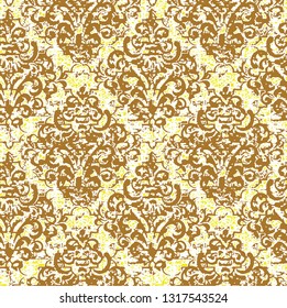Vector vintage effect gold, golden baroque style damask seamless pattern 