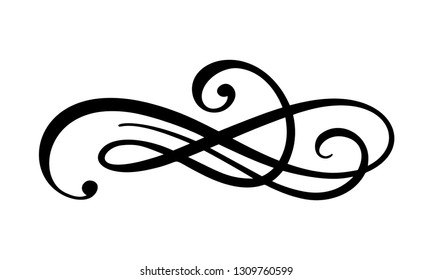Vector vintage elegant divider or separator, swirl or corner decorative ornament. Floral line filigree design element. Flourish curl for invitation or menu page illustration
