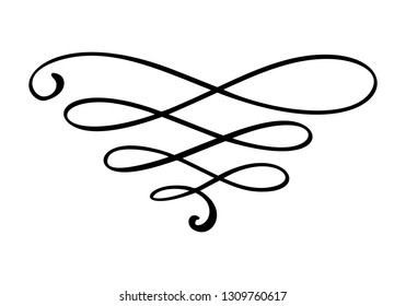 Vector vintage elegant divider or separator, swirl or corner decorative ornament. Floral line filigree design element. Flourish curl for invitation or menu page illustration