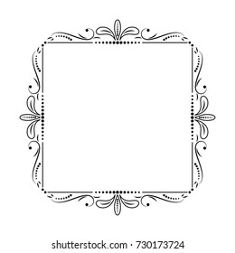 vector vintage elegant square frame with leaves. wavy lines and monograms