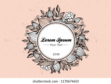 Vector vintage elegant wedding invitation with flowers, leaves and berryes.