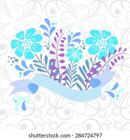 Vector vintage elegant wedding invitation with summer flowers.