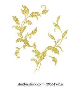 Vector vintage element engraving branch with leaves