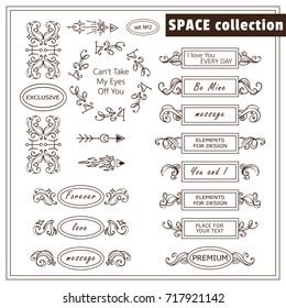 Vector vintage elements for design. Beautiful hand drawn boxes with place for text, perfect for dividers, headers, title. Rectangle and round box. Stars, waves, Space and celestial body elements