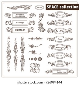 Vector vintage elements for design. Beautiful hand drawn boxes with place for text, perfect for dividers, headers, title. Rectangle and round box. Stars, waves, Space and celestial body elements