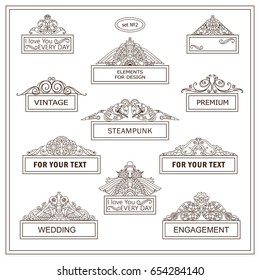 Vector vintage elements for design. Ornate hand drawn boxes with place for text, perfect for headers, title, invitation or card. Rectangle box. Steampunk, abstract mechanical elements, sepia color
