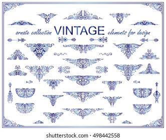 Vector vintage elements for design. Photo decor stickers. Corners, borders, triangles in hand drawn style. Seaweed, snail, shell, coral, ocean, sea, water, undersea elements, blue watercolor style 