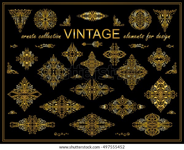 Vector vintage elements for design. Photo decor\
stickers. Round, square, stars for logo, emblem, labels, stamps,\
dividers. Seaweed, snail, shell, coral, ocean, sea, undersea\
elements, premium gold