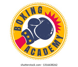 Vector vintage emblem for a boxing with glove. Retro sport logo for boxing