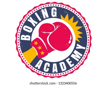 Vector vintage emblem for a boxing with glove. Retro sport logo for boxing