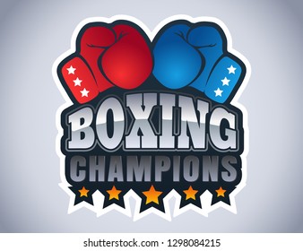 Vector vintage emblem for a boxing with gloves. Sport logo for boxing