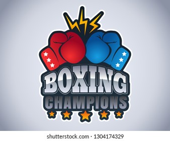 Vector vintage emblem for a boxing with gloves. Sport logo for boxing