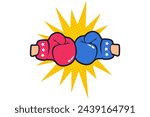 Vector vintage emblem for a boxing with red and blue gloves. Vector retro poster for boxing with gloves.